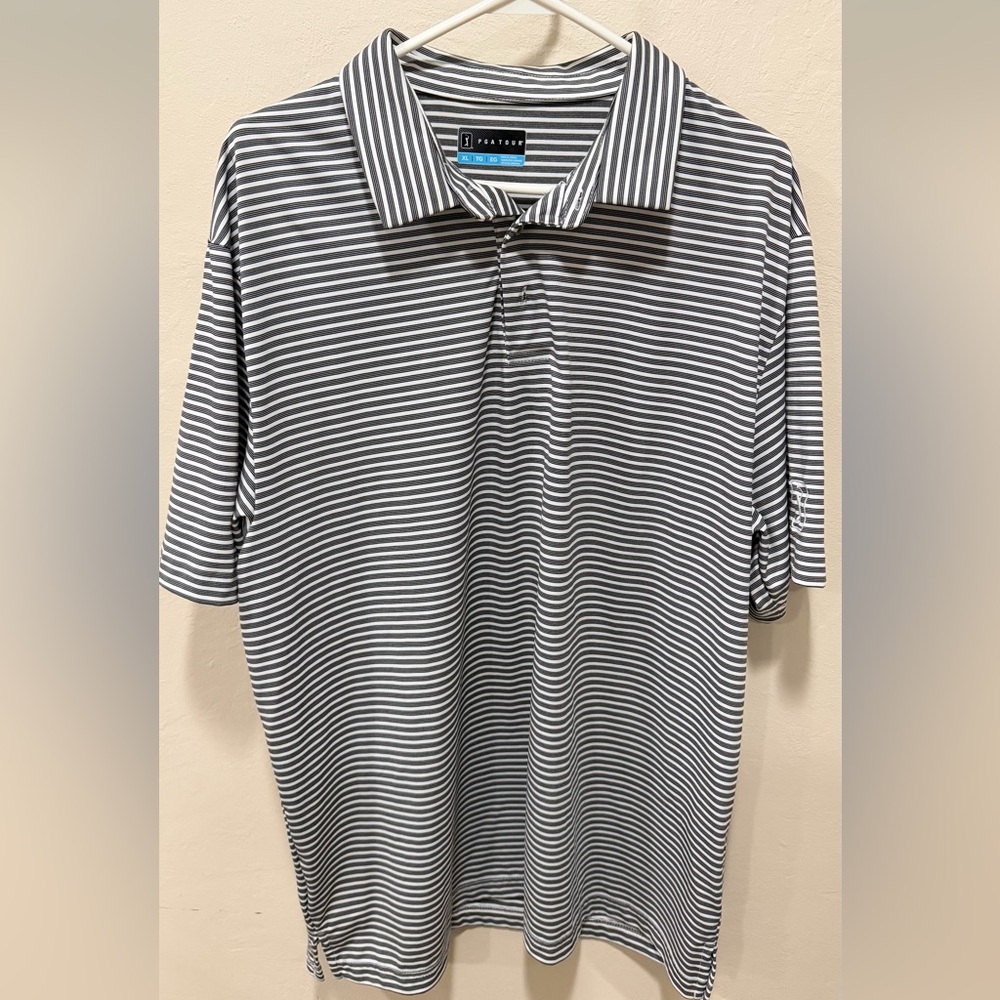 PGA Tour Black and White Striped Polo Shirt